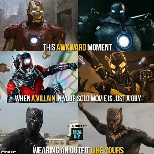 Awkward... | image tagged in marvel,iron man,ant man,black panther | made w/ Imgflip meme maker