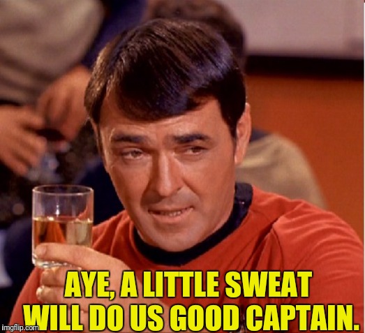 AYE, A LITTLE SWEAT WILL DO US GOOD CAPTAIN. | made w/ Imgflip meme maker