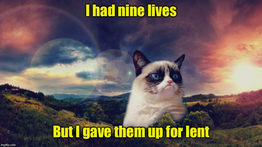 Grumpy Cat Lives | I had nine lives; But I gave them up for lent | image tagged in motivational grumpy cat,grumpy cat | made w/ Imgflip meme maker