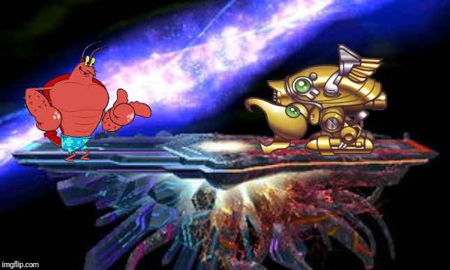 It's time for Larry and the heavy lobster to fight | image tagged in smash bros final destination,larry the lobster,heavy lobster,kirby,spongebob,memes | made w/ Imgflip meme maker