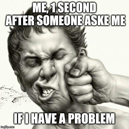Punchface | ME, 1 SECOND AFTER SOMEONE ASKE ME; IF I HAVE A PROBLEM | image tagged in punchface | made w/ Imgflip meme maker