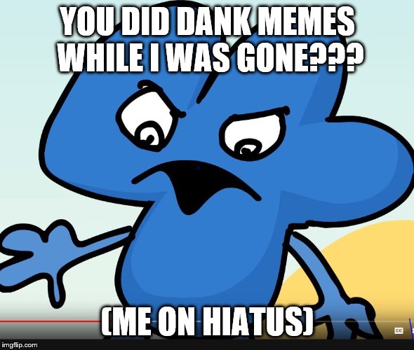 YOU DID BFB WHILE I WAS GONE?!?!?! | YOU DID DANK MEMES WHILE I WAS GONE??? (ME ON HIATUS) | image tagged in you did bfb while i was gone | made w/ Imgflip meme maker