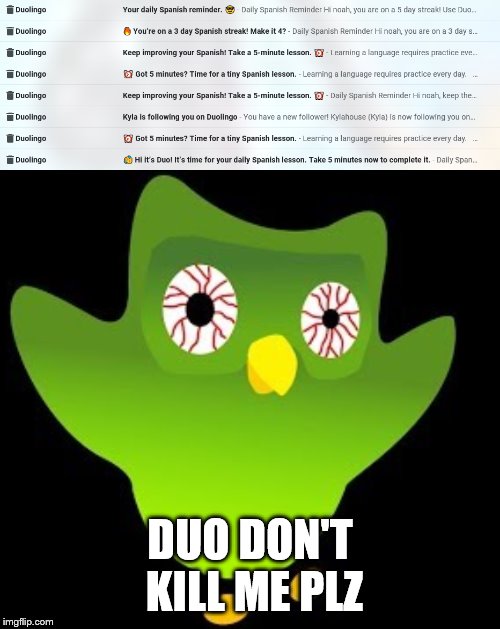 duo | DUO DON'T KILL ME PLZ | image tagged in haha | made w/ Imgflip meme maker