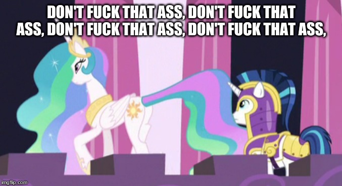 Don't Stare Part 2 | DON'T FUCK THAT ASS, DON'T FUCK THAT ASS, DON'T FUCK THAT ASS, DON'T FUCK THAT ASS, | image tagged in mlp,mlp meme,mlp fim | made w/ Imgflip meme maker