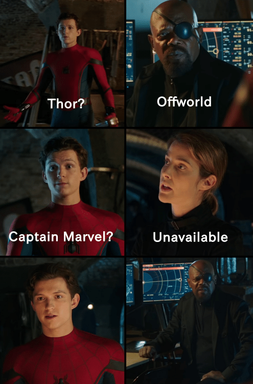 Thor off-world captain marvel unavailable Blank Meme Template