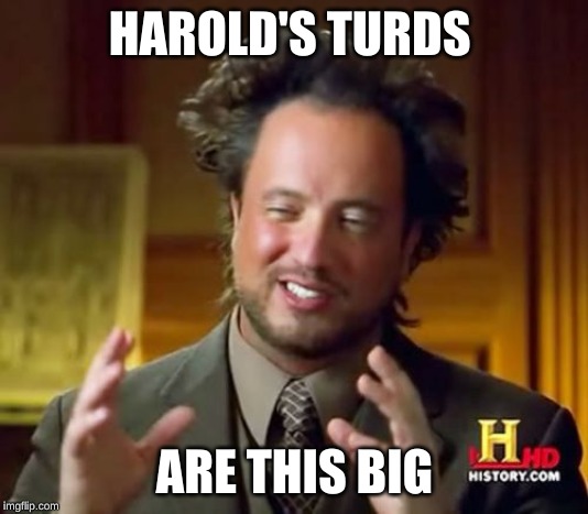 Ancient Aliens Meme | HAROLD'S TURDS ARE THIS BIG | image tagged in memes,ancient aliens | made w/ Imgflip meme maker