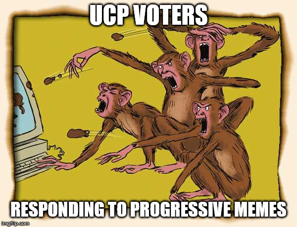 UCP VOTERS FIGURE OUT HOW TO WORK COMPUTERS! | UCP VOTERS; RESPONDING TO PROGRESSIVE MEMES | image tagged in angry  stupid,alberta,conservative,voters,canadian politics,political meme | made w/ Imgflip meme maker