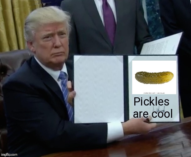 Trump Bill Signing Meme | Pickles are cool | image tagged in memes,trump bill signing | made w/ Imgflip meme maker