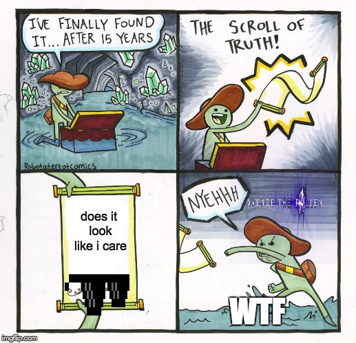 The Scroll Of Truth Meme | does it look like i care; WTF | image tagged in memes,the scroll of truth | made w/ Imgflip meme maker