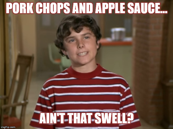 Pork chops and apple sauce...
Ain't that swell? | PORK CHOPS AND APPLE SAUCE... AIN'T THAT SWELL? | image tagged in pork | made w/ Imgflip meme maker
