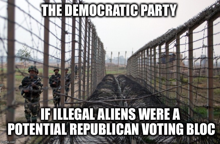 THE DEMOCRATIC PARTY; IF ILLEGAL ALIENS WERE A POTENTIAL REPUBLICAN VOTING BLOC | image tagged in border wall,democratic party,republican party,mexican wall | made w/ Imgflip meme maker