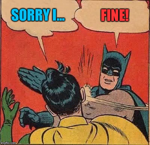 Batman Slapping Robin Meme | SORRY I... FINE! | image tagged in memes,batman slapping robin | made w/ Imgflip meme maker