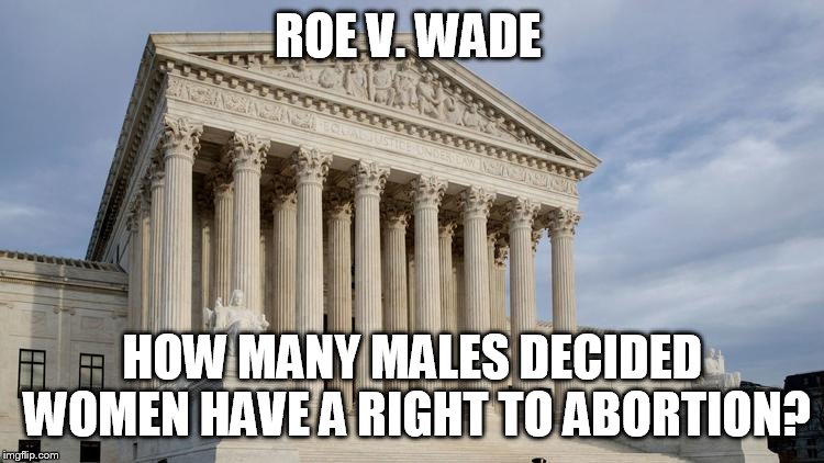 So are you anger that men decided, or that they decide against you? | ROE V. WADE; HOW MANY MALES DECIDED WOMEN HAVE A RIGHT TO ABORTION? | image tagged in supreme court,roe vs wade,abortion | made w/ Imgflip meme maker