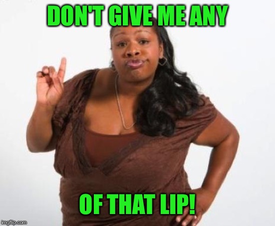 Sassy Black Lady | DON'T GIVE ME ANY OF THAT LIP! | image tagged in sassy black lady | made w/ Imgflip meme maker
