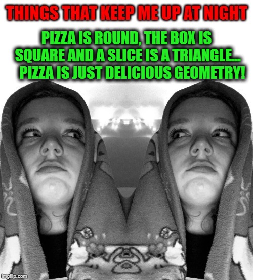 Delicious Geometry | PIZZA IS ROUND, THE BOX IS SQUARE AND A SLICE IS A TRIANGLE...    PIZZA IS JUST DELICIOUS GEOMETRY! | image tagged in pizza,geometry | made w/ Imgflip meme maker