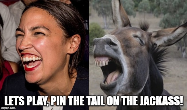 A.O.C. |  LETS PLAY, PIN THE TAIL ON THE JACKASS! | image tagged in alexandria ocasio-cortez,democrats,donkey,jackass,aoc,retard | made w/ Imgflip meme maker