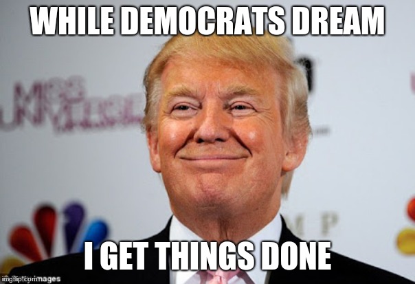Dreams do not work unless you add hard work. | WHILE DEMOCRATS DREAM; I GET THINGS DONE | image tagged in donald trump approves,maga,hard work,build the wall,drain the sawmp,investigate the swamp | made w/ Imgflip meme maker