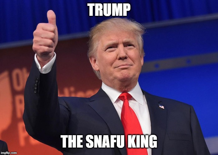 donald trump | TRUMP; THE SNAFU KING | image tagged in donald trump | made w/ Imgflip meme maker