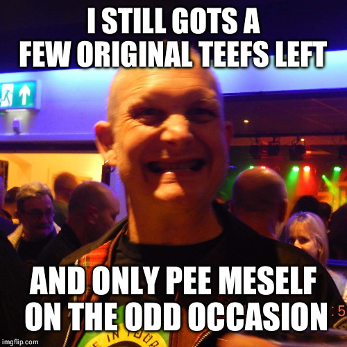 Birtgday | I STILL GOTS A FEW ORIGINAL TEEFS LEFT; AND ONLY PEE MESELF ON THE ODD OCCASION | image tagged in football | made w/ Imgflip meme maker