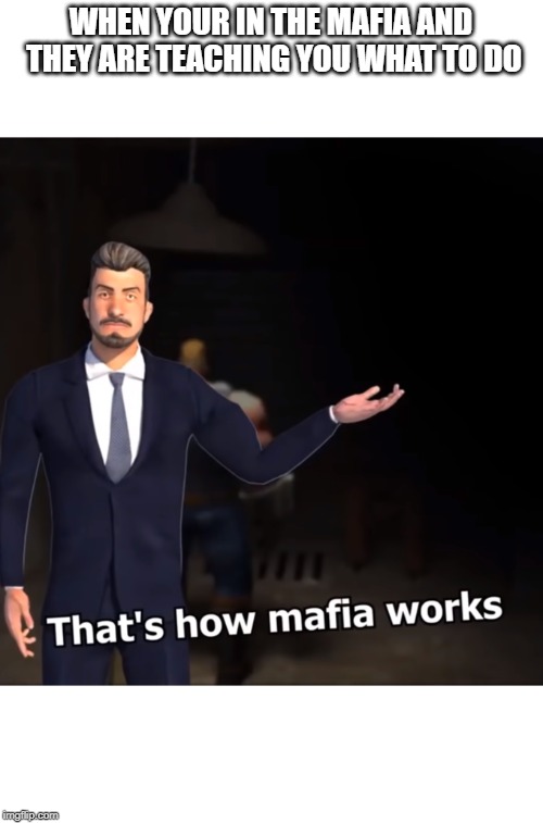 That's how mafia works | WHEN YOUR IN THE MAFIA AND THEY ARE TEACHING YOU WHAT TO DO | image tagged in that's how mafia works | made w/ Imgflip meme maker