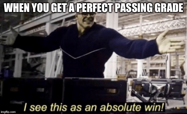 I See This as an Absolute Win! | WHEN YOU GET A PERFECT PASSING GRADE | image tagged in i see this as an absolute win | made w/ Imgflip meme maker