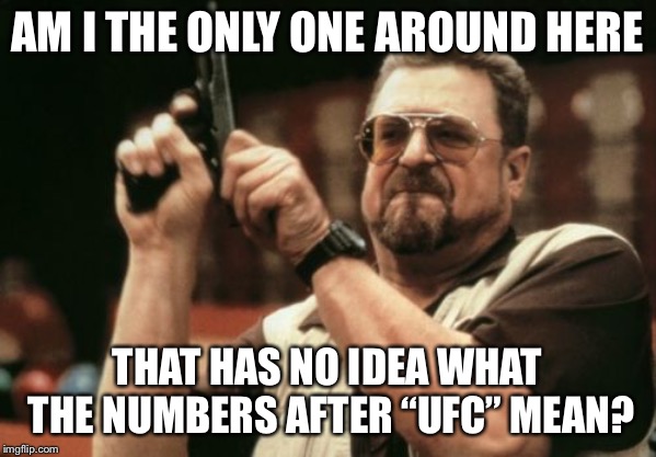 MMA FIGHTING DILEMA | AM I THE ONLY ONE AROUND HERE; THAT HAS NO IDEA WHAT THE NUMBERS AFTER “UFC” MEAN? | image tagged in memes,am i the only one around here,ufc,mma | made w/ Imgflip meme maker