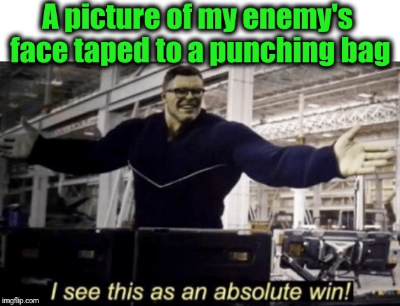 I See This as an Absolute Win! | A picture of my enemy's face taped to a punching bag | image tagged in i see this as an absolute win | made w/ Imgflip meme maker
