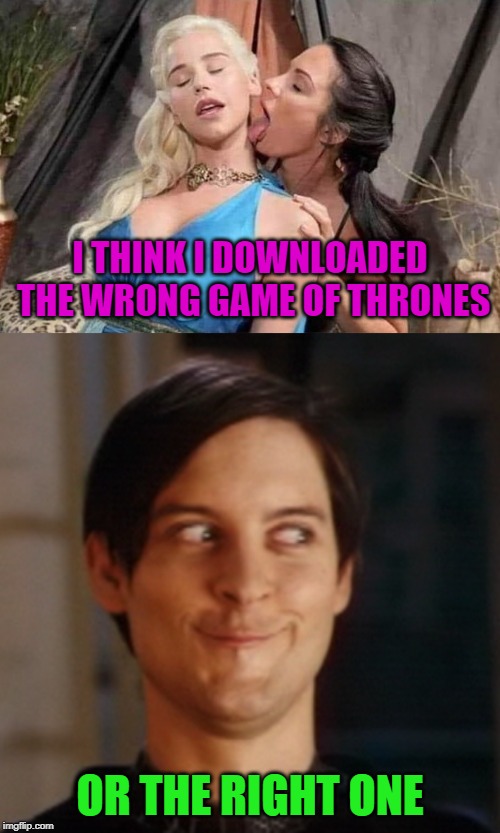 What's the difference? LOL | I THINK I DOWNLOADED THE WRONG GAME OF THRONES; OR THE RIGHT ONE | image tagged in tobey maguire,memes,download,funny,game of thrones | made w/ Imgflip meme maker