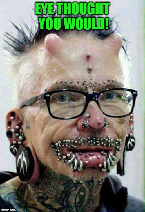 Pierced up freak | EYE THOUGHT YOU WOULD! | image tagged in pierced up freak | made w/ Imgflip meme maker