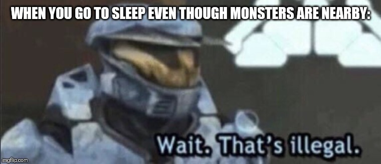Wait that’s illegal | WHEN YOU GO TO SLEEP EVEN THOUGH MONSTERS ARE NEARBY: | image tagged in wait thats illegal | made w/ Imgflip meme maker