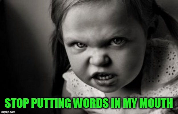 It's Just Not Fair | STOP PUTTING WORDS IN MY MOUTH | image tagged in alice malice | made w/ Imgflip meme maker
