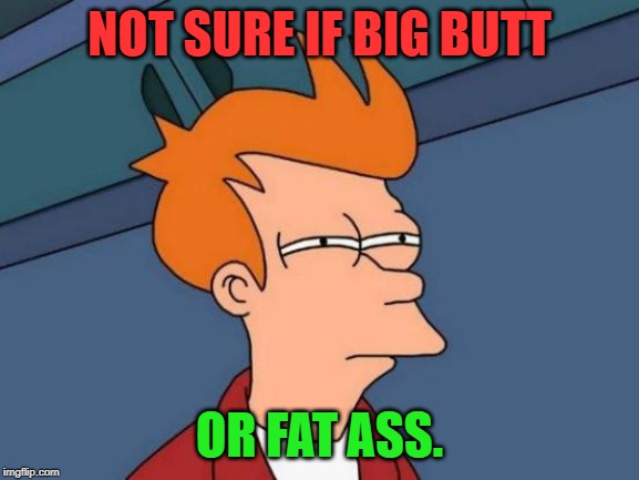 Futurama Fry Meme | NOT SURE IF BIG BUTT OR FAT ASS. | image tagged in memes,futurama fry | made w/ Imgflip meme maker