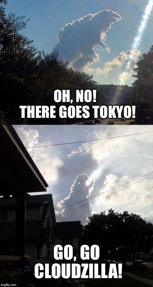 Cloudzilla | OH, NO!  THERE GOES TOKYO! GO, GO CLOUDZILLA! | image tagged in godzilla,cloud,memes | made w/ Imgflip meme maker