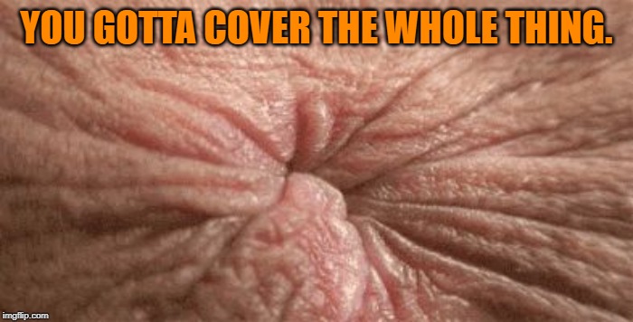 Butt hole | YOU GOTTA COVER THE WHOLE THING. | image tagged in butt hole | made w/ Imgflip meme maker