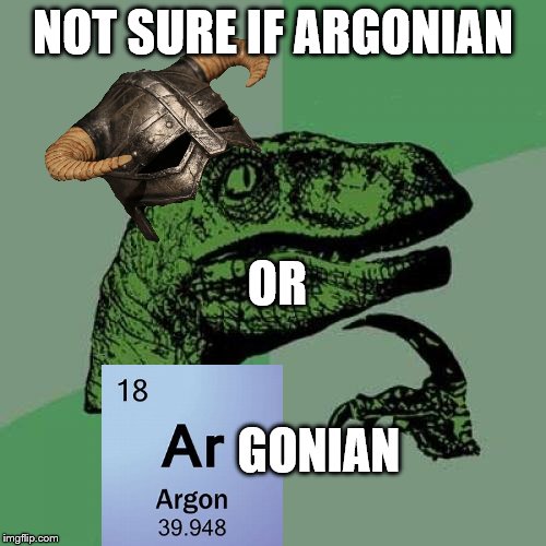 Not sure if Argonian | NOT SURE IF ARGONIAN; OR; GONIAN | image tagged in memes,philosoraptor,skyrim meme | made w/ Imgflip meme maker
