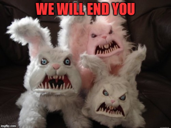 Angry Rabbit | WE WILL END YOU | image tagged in angry rabbit | made w/ Imgflip meme maker