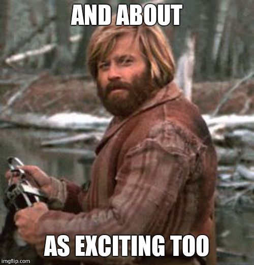 Redford nod of approval | AND ABOUT AS EXCITING TOO | image tagged in redford nod of approval | made w/ Imgflip meme maker