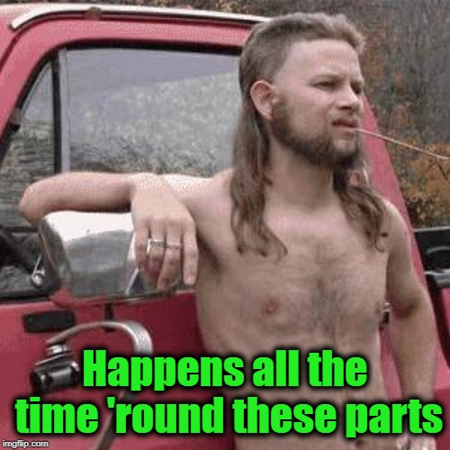 almost redneck | Happens all the time 'round these parts | image tagged in almost redneck | made w/ Imgflip meme maker