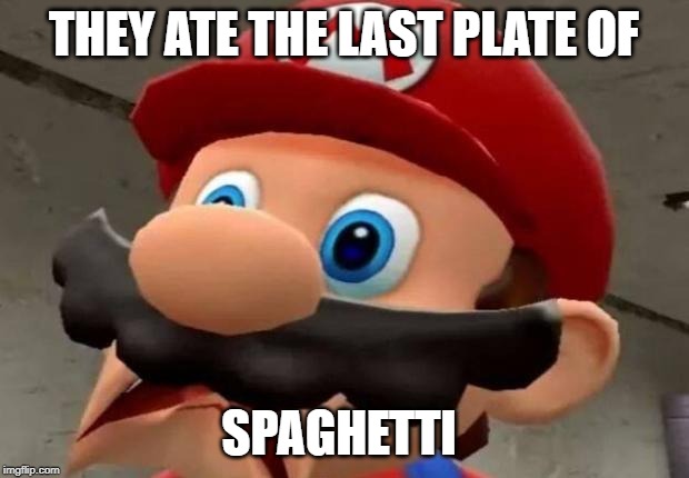 Mario WTF | THEY ATE THE LAST PLATE OF; SPAGHETTI | image tagged in mario wtf | made w/ Imgflip meme maker
