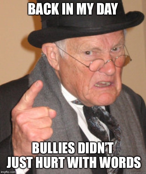 Back In My Day Meme | BACK IN MY DAY BULLIES DIDN’T JUST HURT WITH WORDS | image tagged in memes,back in my day | made w/ Imgflip meme maker