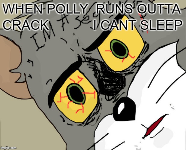 Unsettled Tom | WHEN POLLY  RUNS OUTTA; CRACK            I CANT SLEEP | image tagged in memes,unsettled tom | made w/ Imgflip meme maker