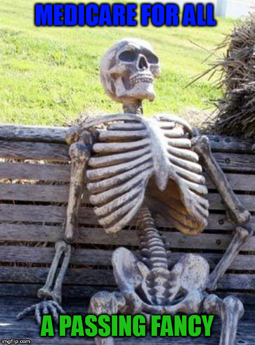 Waiting Skeleton | MEDICARE FOR ALL; A PASSING FANCY | image tagged in memes,waiting skeleton | made w/ Imgflip meme maker