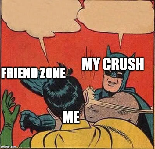 Batman Slapping Robin Meme | MY CRUSH; FRIEND ZONE; ME | image tagged in memes,batman slapping robin | made w/ Imgflip meme maker