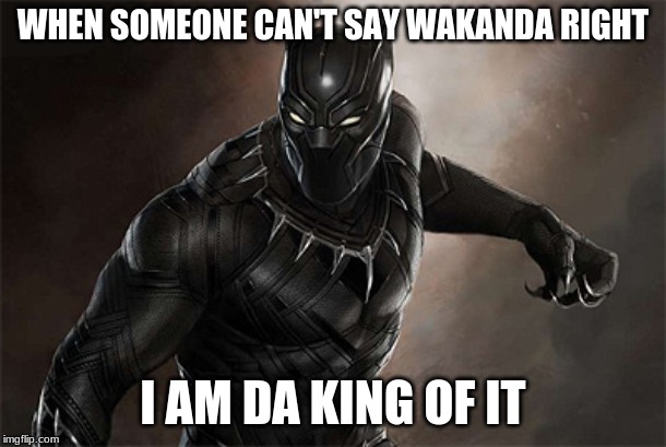 Black Panther | WHEN SOMEONE CAN'T SAY WAKANDA RIGHT; I AM DA KING OF IT | image tagged in black panther | made w/ Imgflip meme maker
