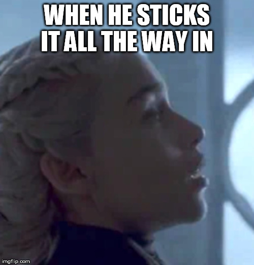 Daenerys a dirty girl | WHEN HE STICKS IT ALL THE WAY IN | image tagged in game of thrones,memes,lol | made w/ Imgflip meme maker