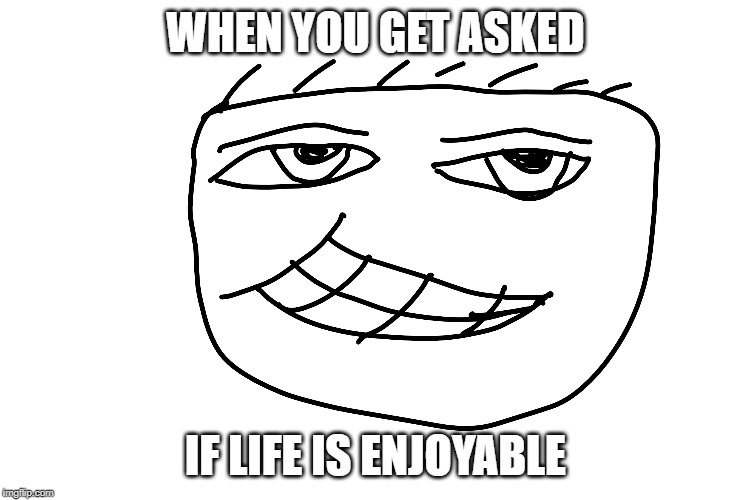 LIfe | WHEN YOU GET ASKED; IF LIFE IS ENJOYABLE | image tagged in face | made w/ Imgflip meme maker