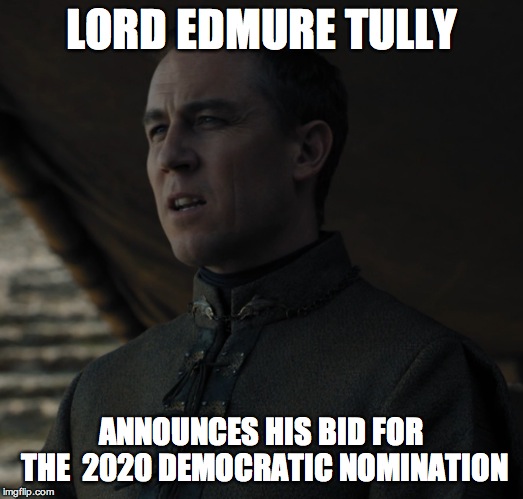 Game of Clowns | LORD EDMURE TULLY; ANNOUNCES HIS BID FOR THE  2020 DEMOCRATIC NOMINATION | image tagged in democrat,nominee | made w/ Imgflip meme maker