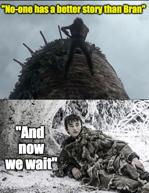 "No-one has a better story than Bran"; "And now we wait" | image tagged in bran stark | made w/ Imgflip meme maker