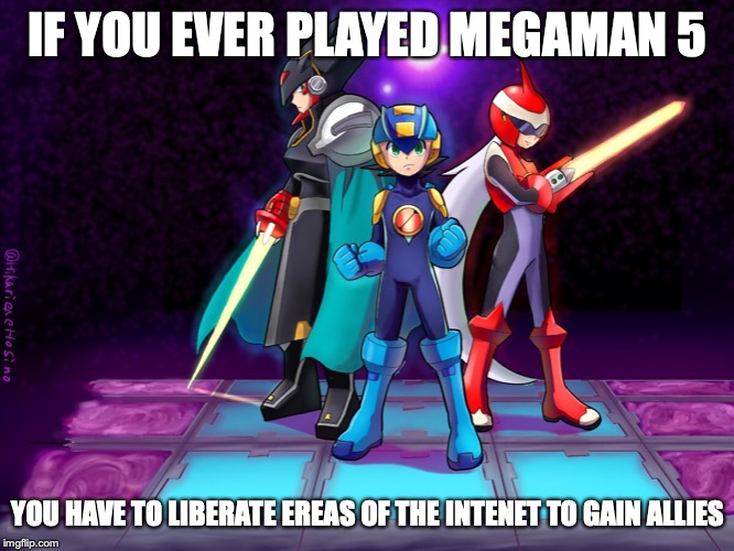 Megaman Battle Network 5 | IF YOU EVER PLAYED MEGAMAN 5; YOU HAVE TO LIBERATE EREAS OF THE INTENET TO GAIN ALLIES | image tagged in megaman,megaman nt warrior,memes,gaming | made w/ Imgflip meme maker