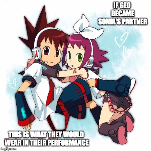 Geo x Sonia Cosplay | IF GEO BECAME SONIA'S PARTNER; THIS IS WHAT THEY WOULD WEAR IN THEIR PERFORMANCE | image tagged in vocaloid,megaman star force,megaman,memes | made w/ Imgflip meme maker